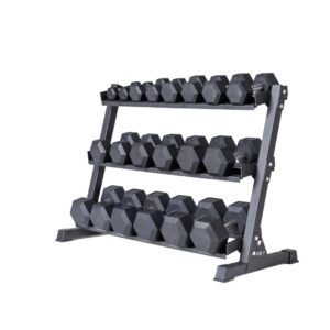 מתקן אחסון תלת-שכבתי למשקולות יד Dumbbell Rack שחור מטאלי